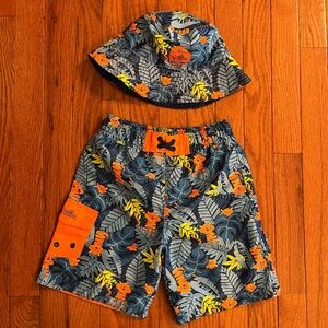 UV SKINZ UPF 50+ Boys- Orange Jungle Cat Swim Shorts & Bucket Hat